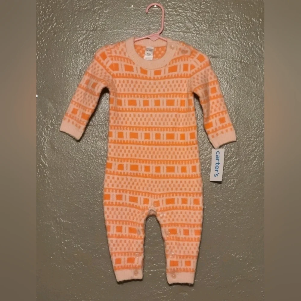 Carter's Peach Geometric Kids One Piece 9 Months NWT Button Closure